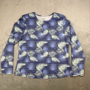 Hang Ten Shirt Women's 2XL Blue Palm Stripe Sun Protect Long Sleeve Rash Guard